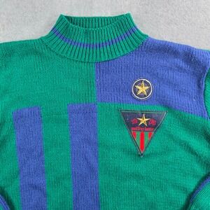 Geoffrey Hunter Knit Sweater Mens Medium Green Blue Colorblock Vintage Mock Neck